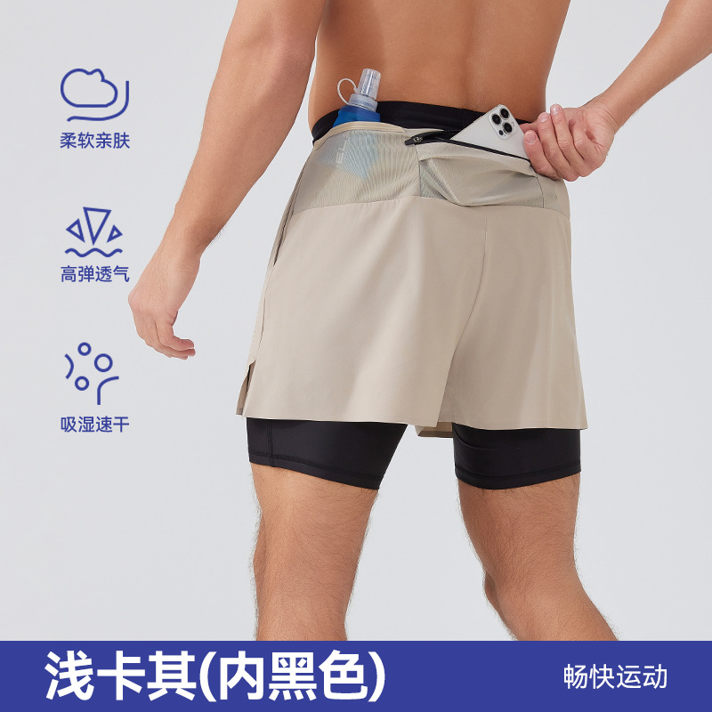 Pantalones deportivos de hombre para correr, pantalones cortos de maratón de doble capa al aire libre, forro de secado rápido, pantalones de baloncesto elásticos resistentes a la luz