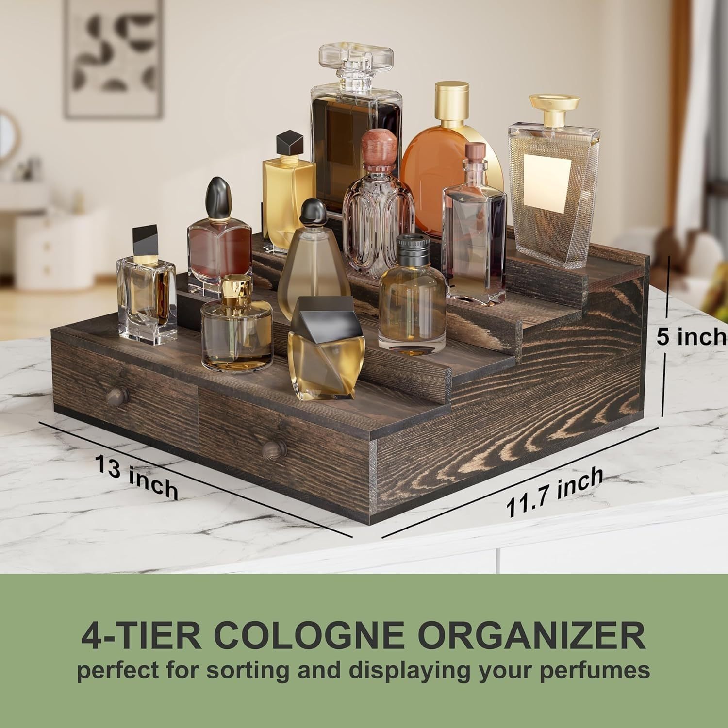 Retro Wooden Storage Box Table Dresser Perfume Rack Stepped Solid Wood Storage Box with Drawer Watch Jewelry