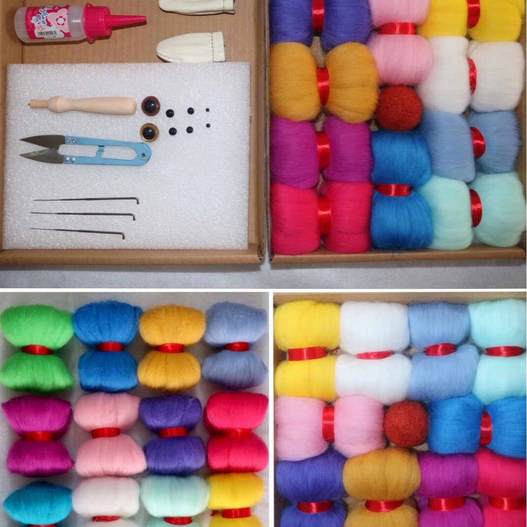 【现货批发】工艺品原料羊毛毡戳戳乐材料包羊毛材料包套装含工具