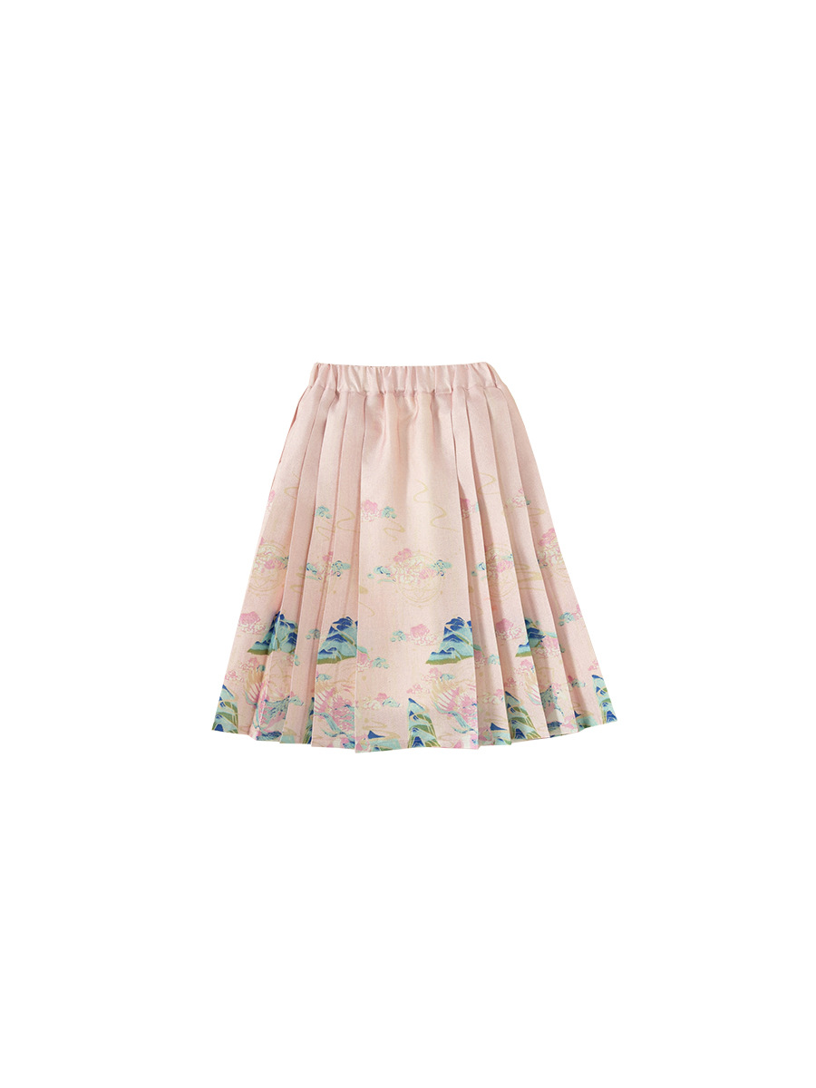 Conjunto de Dos Piezas de Ropa Infantil Bonsun para Niñas, Estilo Nacional, Falda con Estampado de Cara de Caballo, Elementos Han, Ropa Infantil, Falda de Estilo Chino Nuevo, Conjunto para Bebés