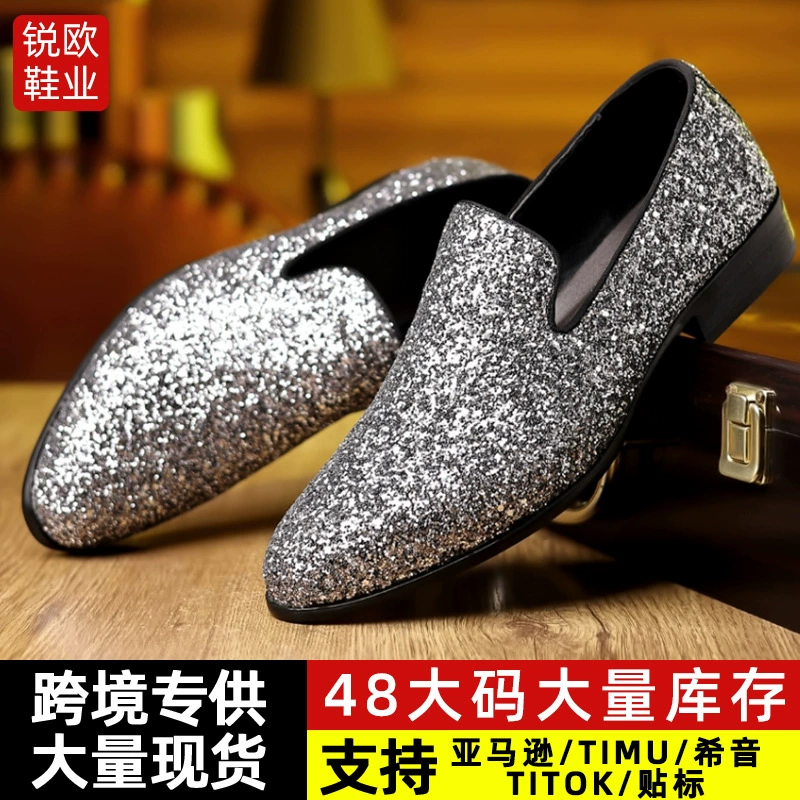 Amazon AliExpress взрывает трансграничный большой размер мужской повседневный корейский тренд персонализированный Doudou блестки Lefu кожаные туфли