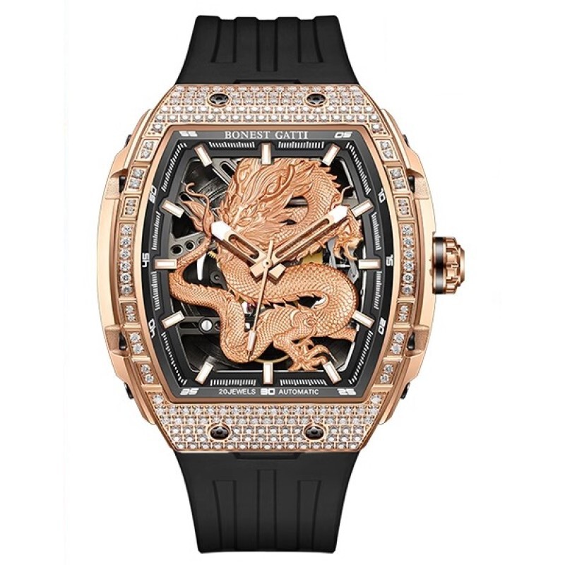 Bugatti Watch High-end genuine goods Automatic Mechanical Watch Dragon Watch Luminous Waterproof Barrel Dial for Men