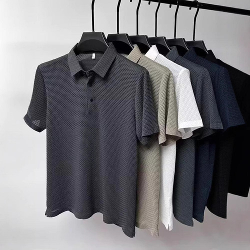 Men's Summer New Pure Color Polo Shirt, Half-Sleeve Casual T-Shirt with Trendy Short Sleeve and Collar