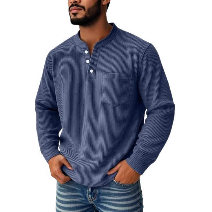 2025 New European American Fashion Solid Color Corduroy Three-Button Shirt Collar Men's Polo Moisture-Wicking And_voghion.com