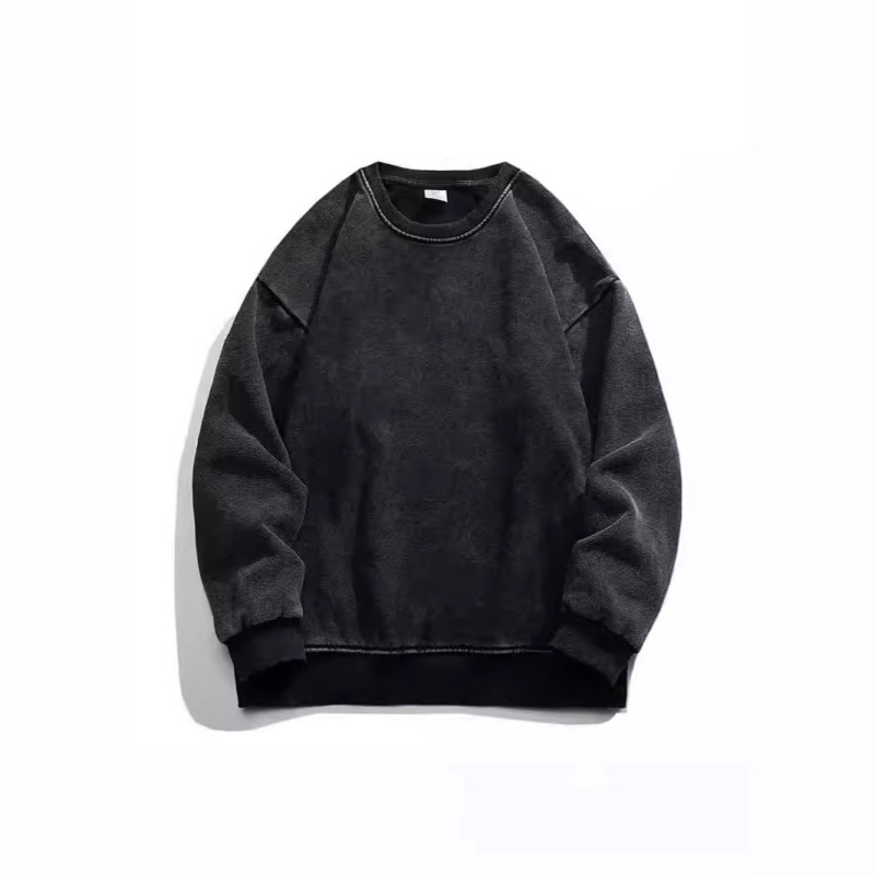Washed old sweater round neck vintage cotton thin fleece-lined loose shoulder bag thread collar to figure production
