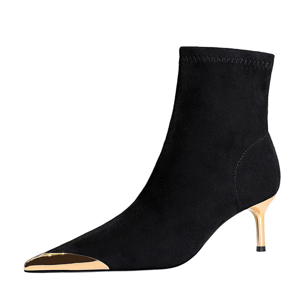319-A12 style banquet light luxury women's boots, slimming and repairing short boots, suede metal toe short boots