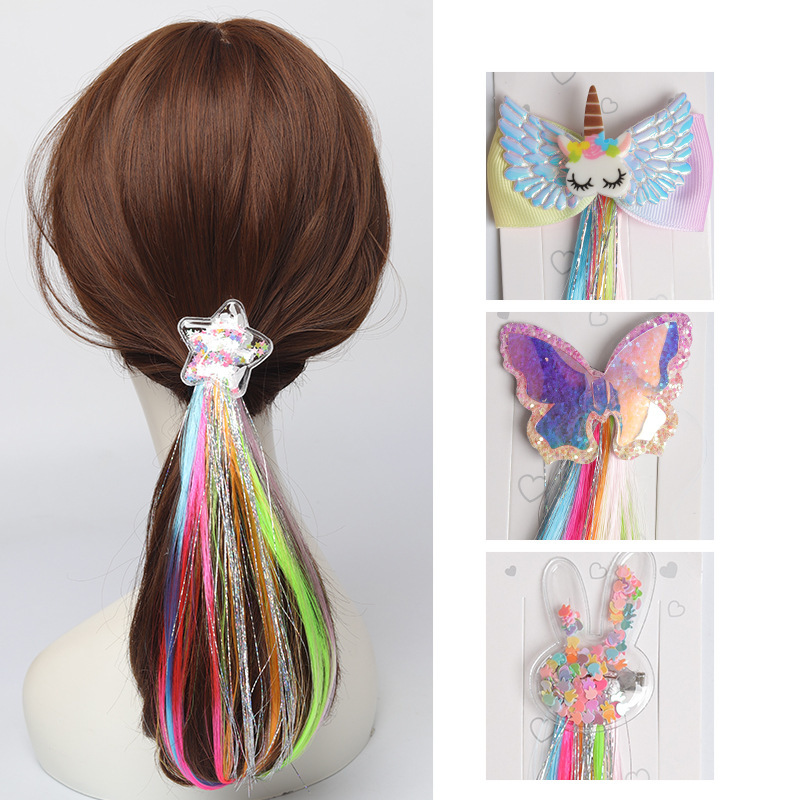 Cross-border Internet Celebrity Children's Sequins Unicorn Hair Accessories Star Color Wig Hairpin Girls' Bow Hairpin Tide Cross-border Internet Celebrity Children's Sequins Unicorn Hair Accessories Star Color Wig Hairpin Girls' Bow Hairpin Tide