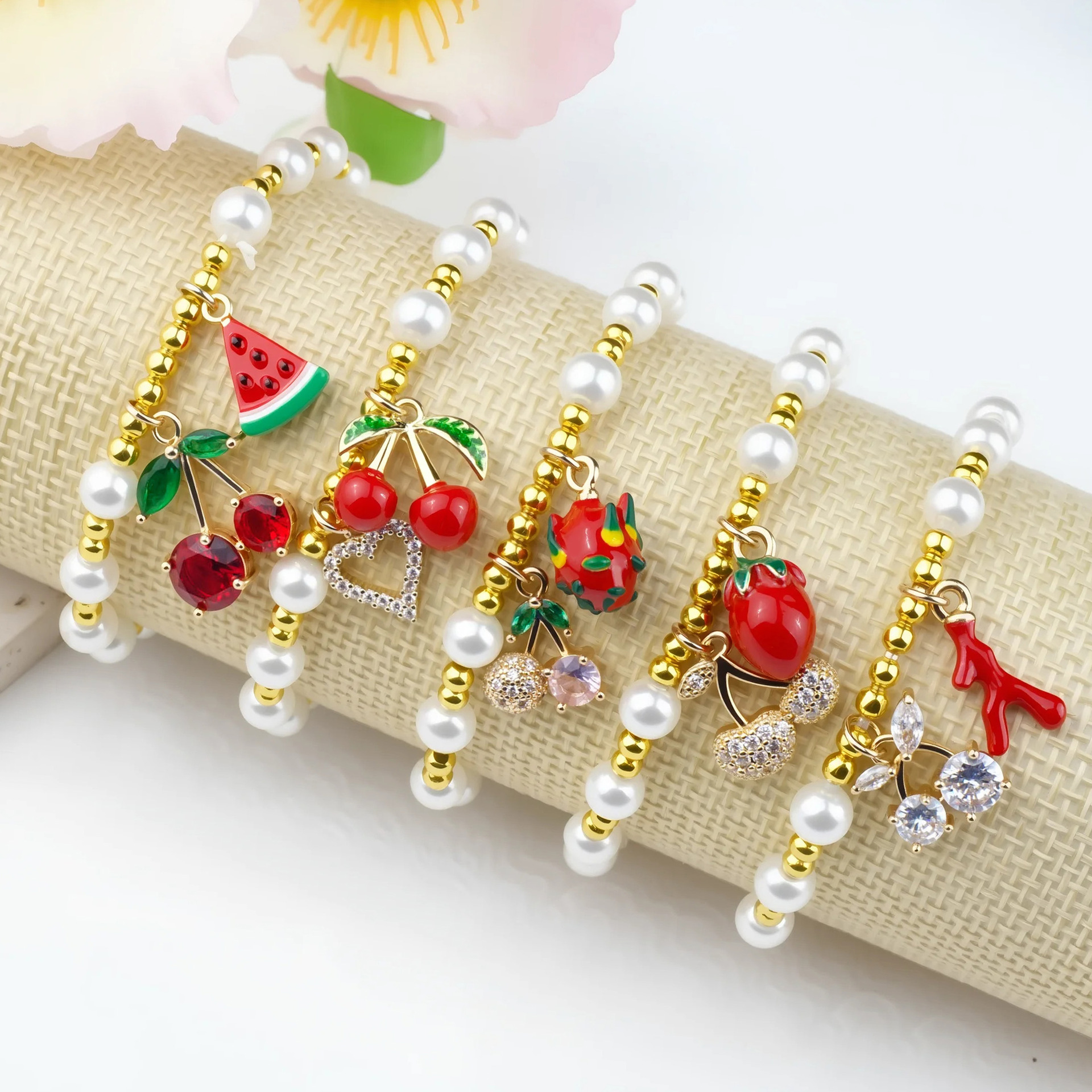 20g Weight 304 Stainless Steel Pendant Material Bracelets Classification 304 Stainless Steel Chain Material Beaded Chain Chain Type 2 PCS/Package Quantity Cute Cherry 304 Stainless Steel Beaded Chain Bracelets In Bulk
