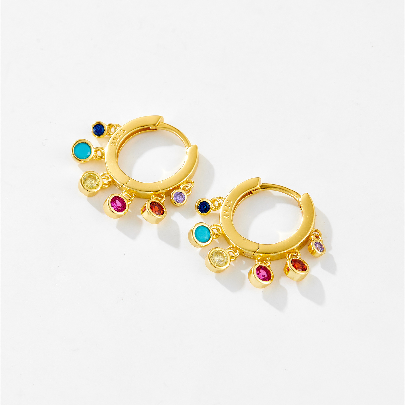 18K Real Gold Plated Plating Material Zircon Inlay Material 1 Pair 18K Gold Plated 925 Sterling Silver Zircon Round Drop Earrings