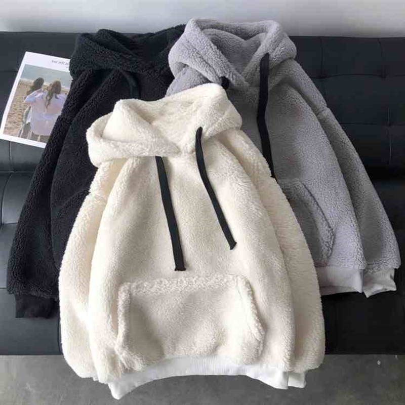 Damenbekleidung Lammwollpullover Damen Herbst und Winter Ins Version Waitmore mit Kapuze plus dicker, lockerer Samtmantel_voghion.com