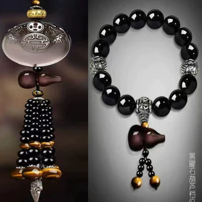 Light luxury car accessories interior Car hanging - package-double-dragon-black-crystal-gourd-gear-beads