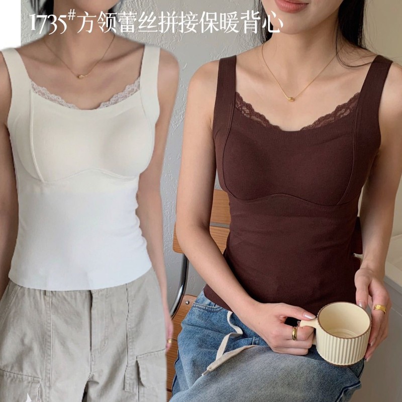 1735原创蕾丝花边内衣女磨毛宽肩带带胸垫内搭打底保暖背心文胸罩|undefined