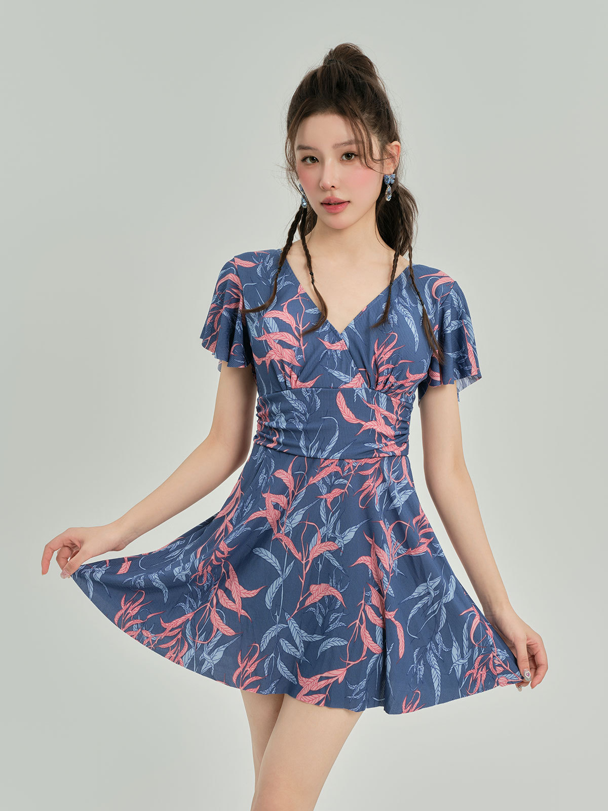 Nuevo engordamiento trajes de baño femeninos de ángulo plano conservador delgado cubrir el abdomen manga corta estilo coreano hot spring trajes de baño de chicas gordas