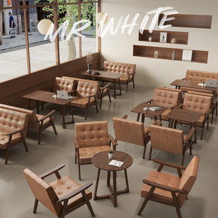 Commercial Leisure Negotiation Chair Cafe Milk Tea Table and Chair Combination Reception Retro Restaurant Booth Bar Clear Bar Sofa