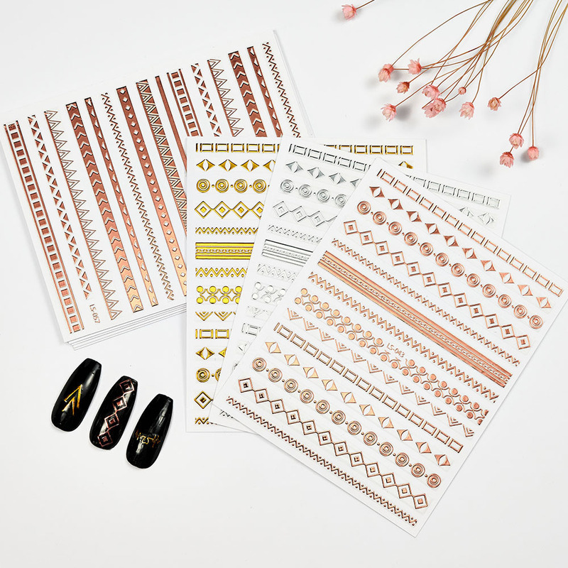 Egyptian Alien Text Full Sticker Geometric Nail Art 3D Rose Gold silver Nail DIY Nail Art Sticker