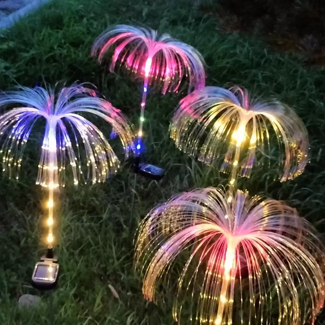 太阳能水母灯氛围灯LED光纤水母户外防水庭院花园别墅插地草坪灯