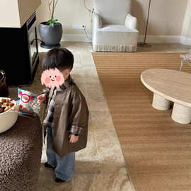 韩版男童套装2025秋季新款洋气时髦拼色风衣外套格子衬衫牛仔裤潮