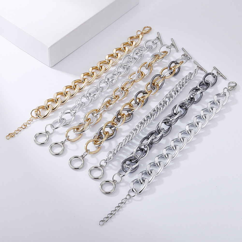 hip hop buckle bracelet for women, creative and simple aluminum alloy, neutral hand jewelry, exaggerated personality, punk thick chain jewelry_voghion.com