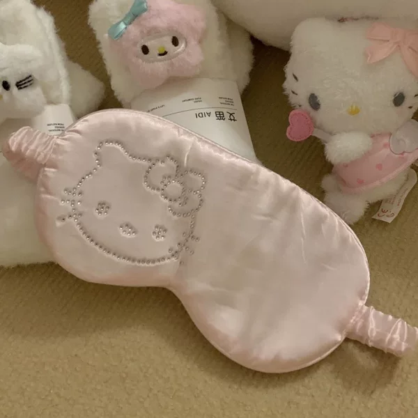 Cartoon Kitty Hot Diamond Cat Head Silky Imitation Silk Eye Mask Summer Breathable Light-Shielding Eye Mask Women's Sleep Eye Mask