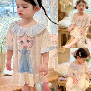 Girls Nightgown Modal Children's Pajamas Summer Elsa Princess Style Baby Home Clothes Home Skirt Thin