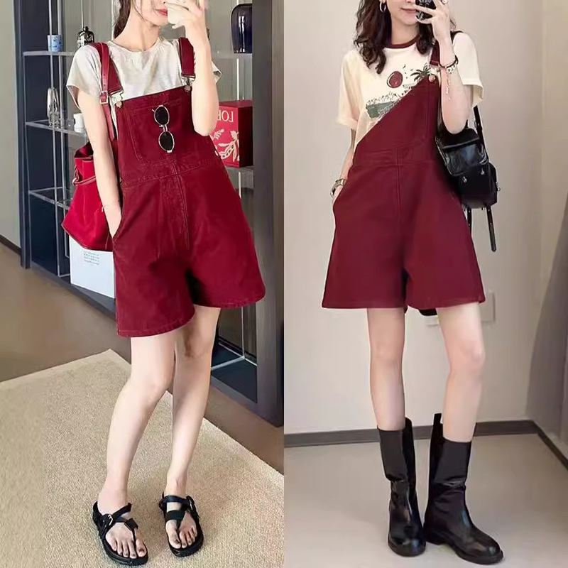 Thirteen lines of jam strap jeans playful age reduction_adjust shoulder strap casual travel conjoined long/shorts