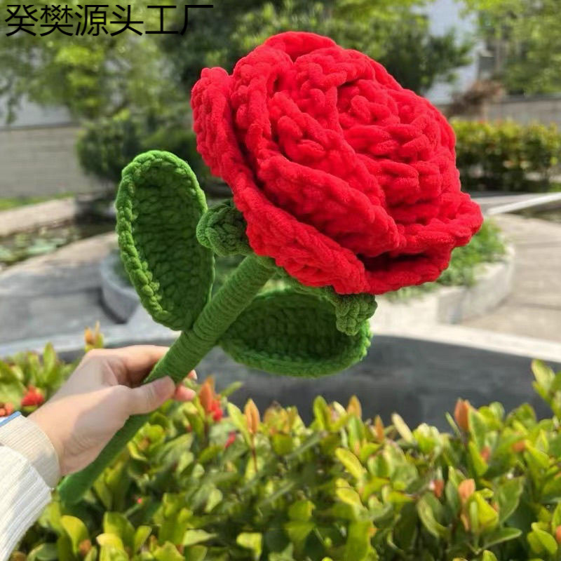 成品仿真超大玫瑰花手工钩织冰条线花束送妈妈教师节母亲节礼物|undefined