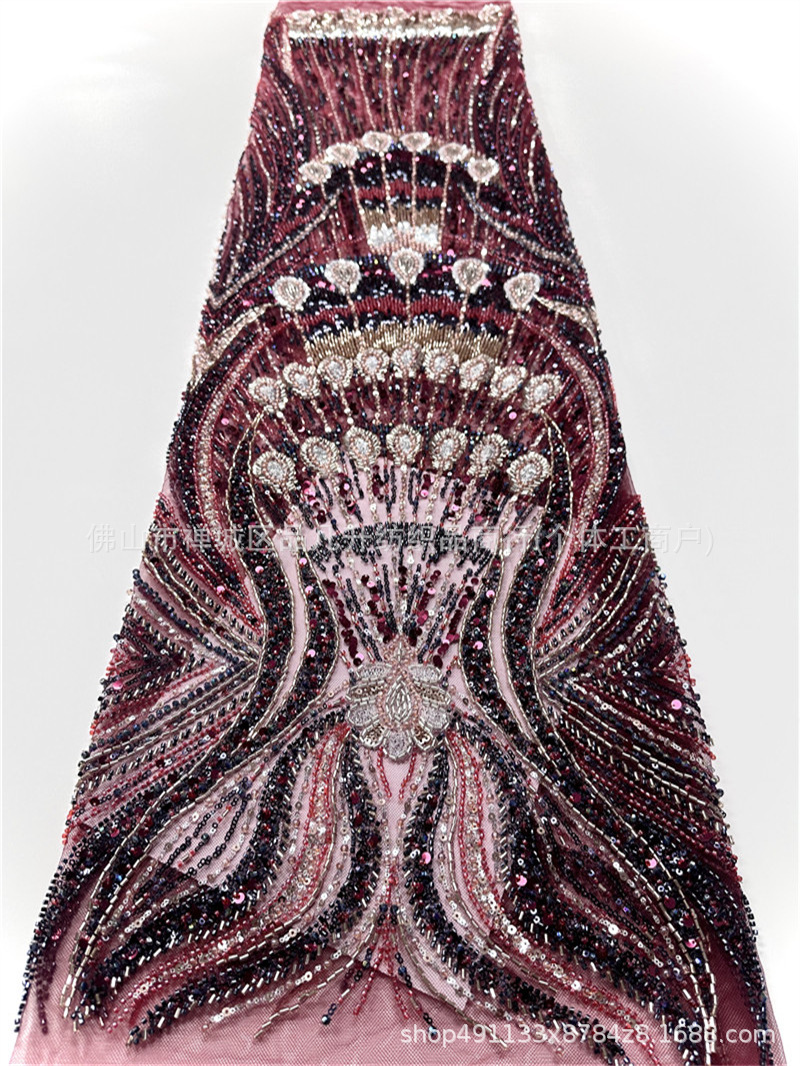 Radiante vertical anchoa bordada tela de malla de tela de alfombra roja de cola de pez vestido de boda madre lujosa tela de fiesta