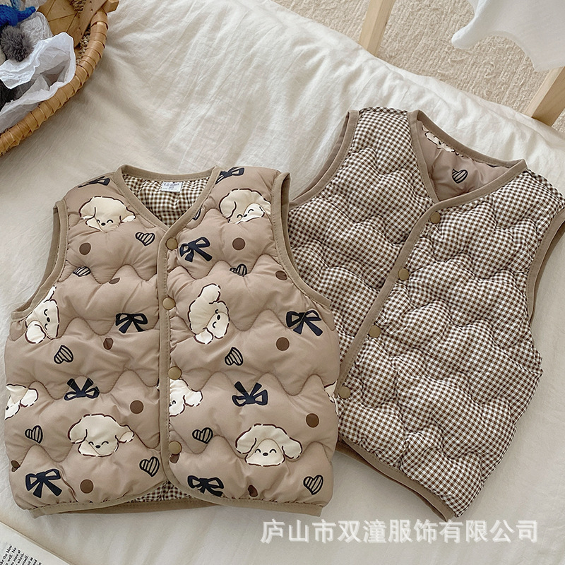 新款儿童棉马甲中小男女童保暖棉背心坎肩婴幼儿棉马夹印花双面穿|undefined