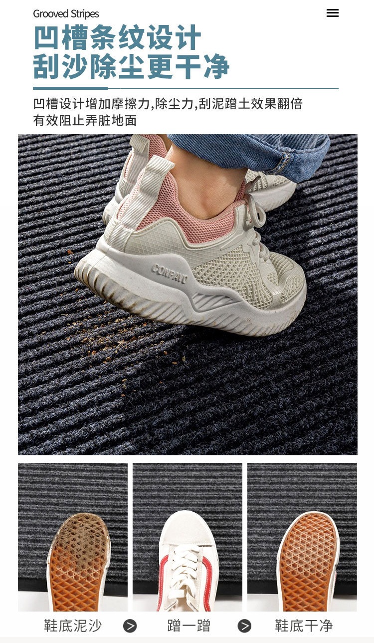 Double Stripe PVC Entry Doormat 60x90cm Dark Grey Non Slip Absorbent Floor Mat for Doorway Hallway quality and texture