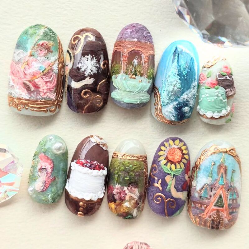 Wm-333 Garden Girl Fake Nails Almond Cross-Border Retro Oil Painting Rococo Cute 24 Pieces Wearable Nails Wholesale