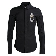 新款跨境欧美风勋章男式衬衫长袖绣花高档时尚修身衬衣男一件代发