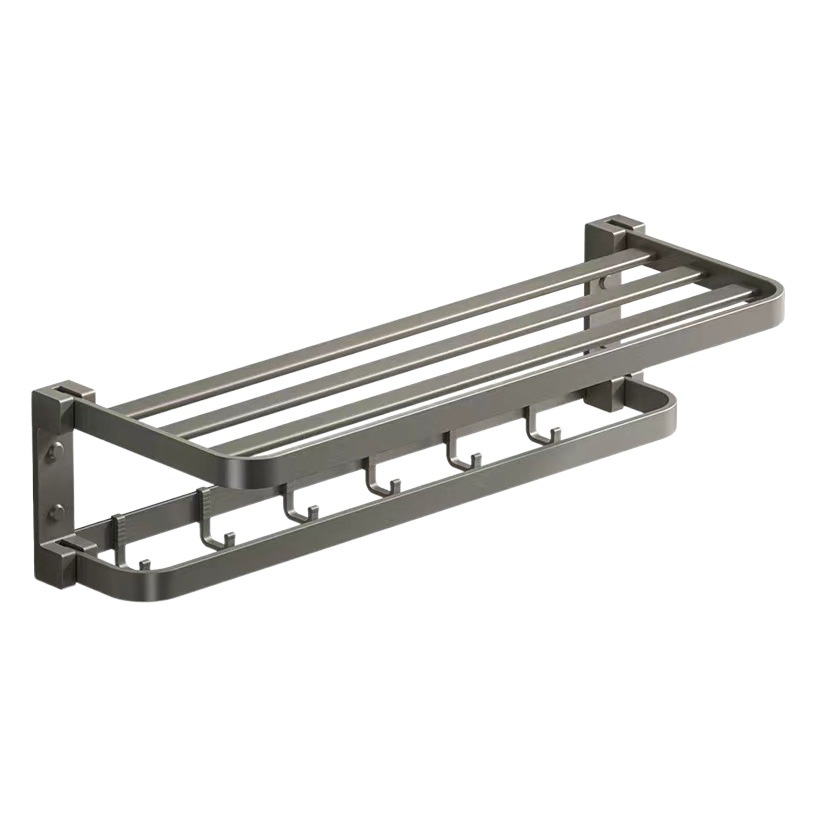 Espacio de aluminio pistola gris toalla rack de almacenamiento de baño Baño montado en la pared baño toalla rack traje Punch-libre