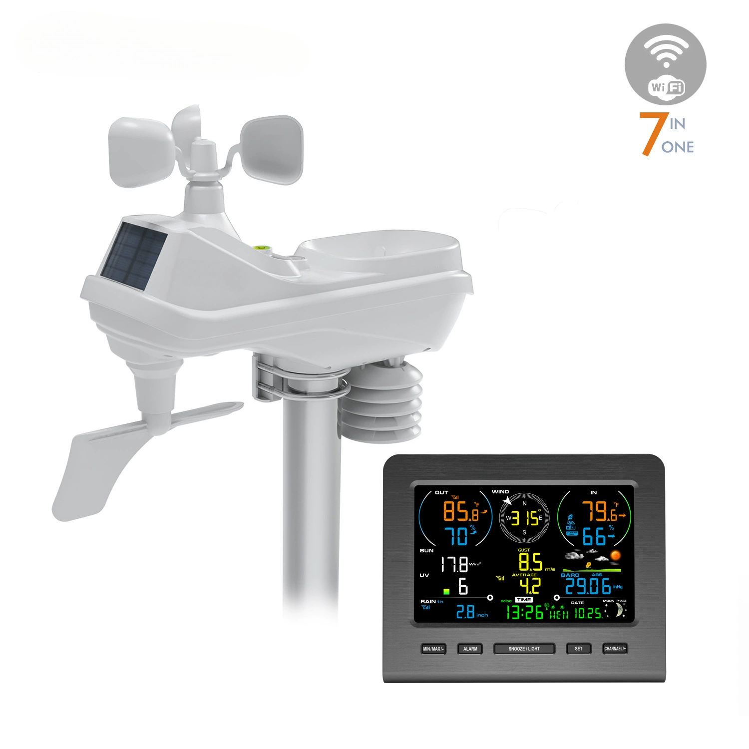Метеостанция 0365 семь в одном беспроводной WIFI прогноз погоды ветроизмеритель дождя температура-влажность УФ