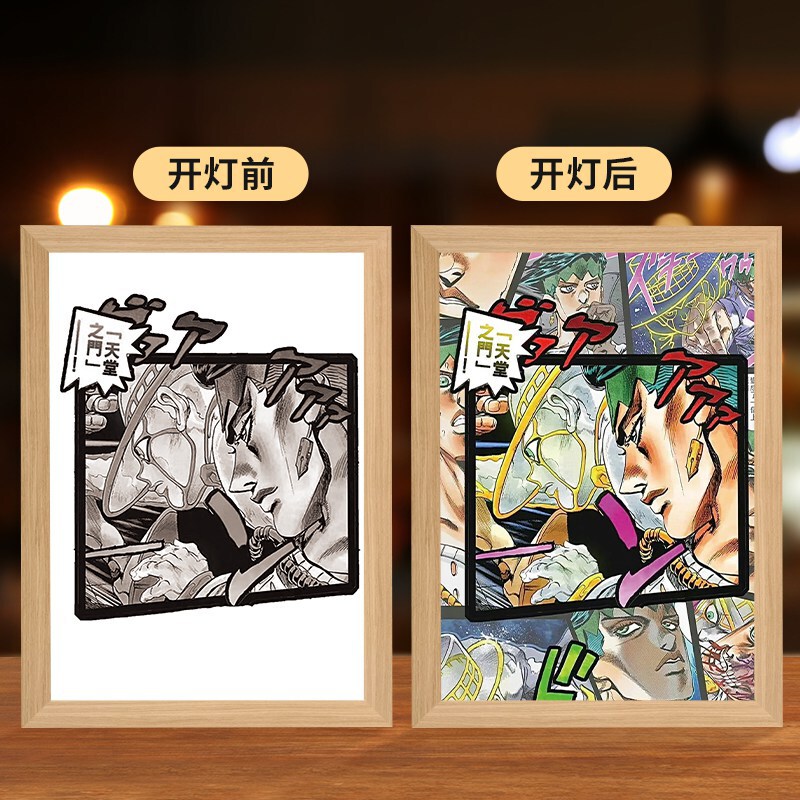 JOJOアニメの照明画の創意二次元のベッドの頭の小さい夜の明かりの木製の額縁の置物の置物の贈り物の発光画|undefined