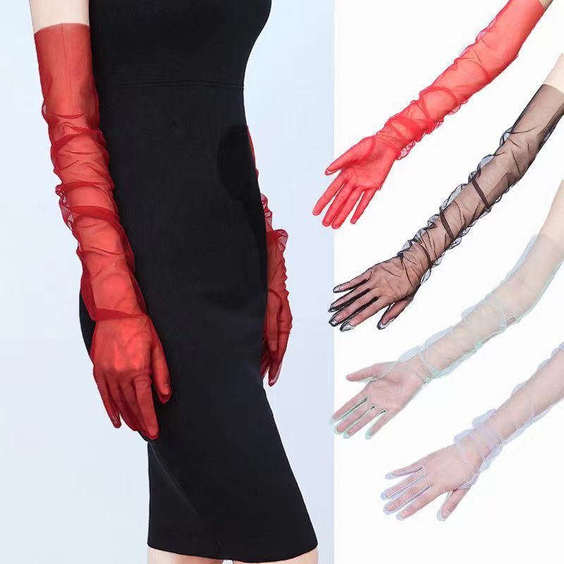 Cross-border Bridal Gloves Long Mesh Wedding Dress European and American Halloween Wedding Accessories Black Lace Sleeve Women
