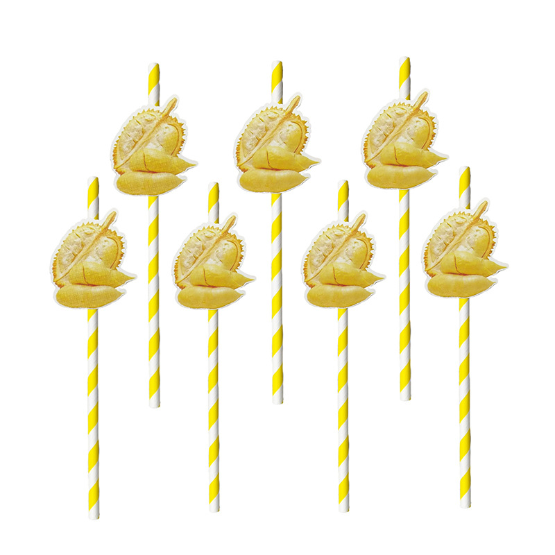 Punto transfronterizo Durian pajita de papel de fiesta pajita de tarjeta postre degradable desechable cóctel decoración succión