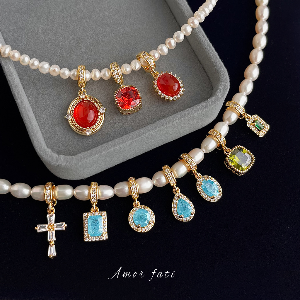 18k gold plated universal buckle pendant detachable pearl necklace accessories DIY pendant light luxury geometric zircon pendant