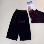 里布高腰显瘦端绒拼真丝冬篙子颗粒百搭裤保暖丝绒九分裤黑色