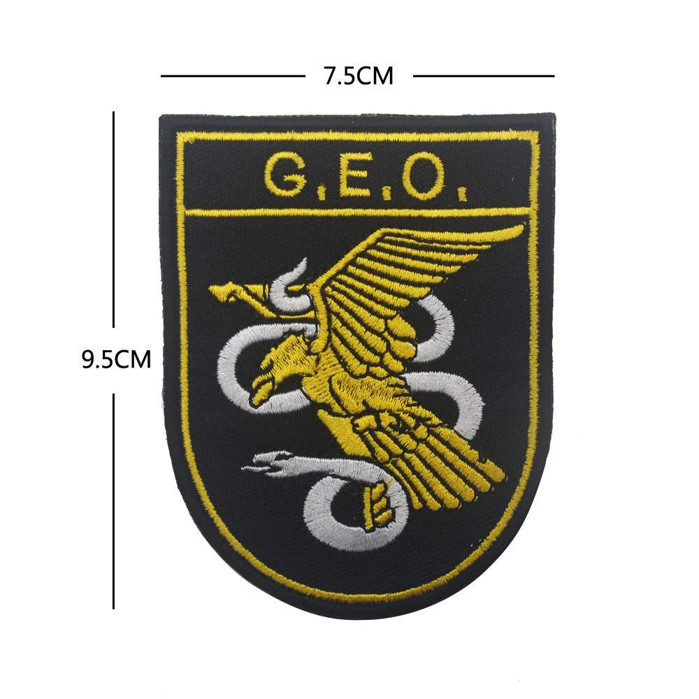 Bordado de suministro de comercio electrónico transfronterizo brazalete español España etiqueta de tela parche bordado sello moral de velcro