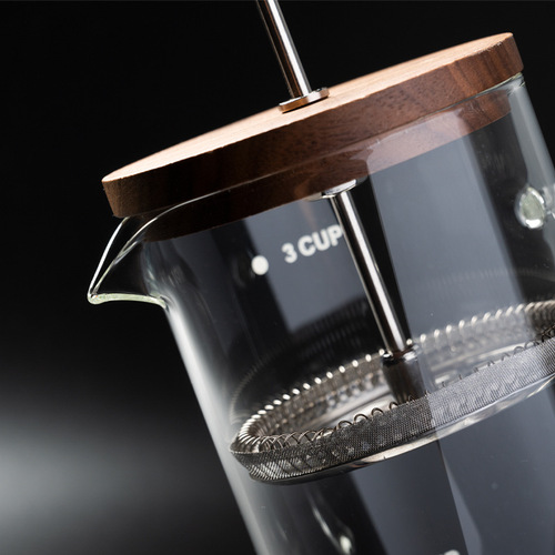 Qianye Coffee French Press Coffee Pot Walnut Lid High Borosilicate Glass Pot Manual Brewing Filter Teapot Set