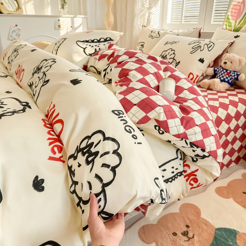 Cama de impresión no estática tipo A tipo de piel doméstica cuatro piezas de sábanas de algodón residencial sábanas de cama tipo笠 molido