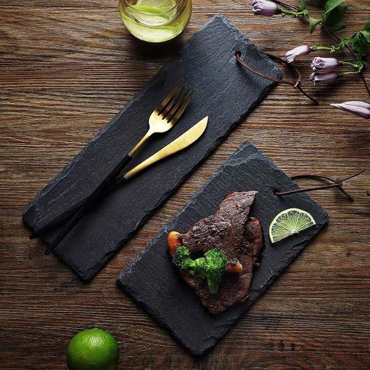 Placa de pizarra natural de estilo japonés Placa de comida occidental Placa de sushi de piedra de roca Placa de carne irregular placa plana vajilla