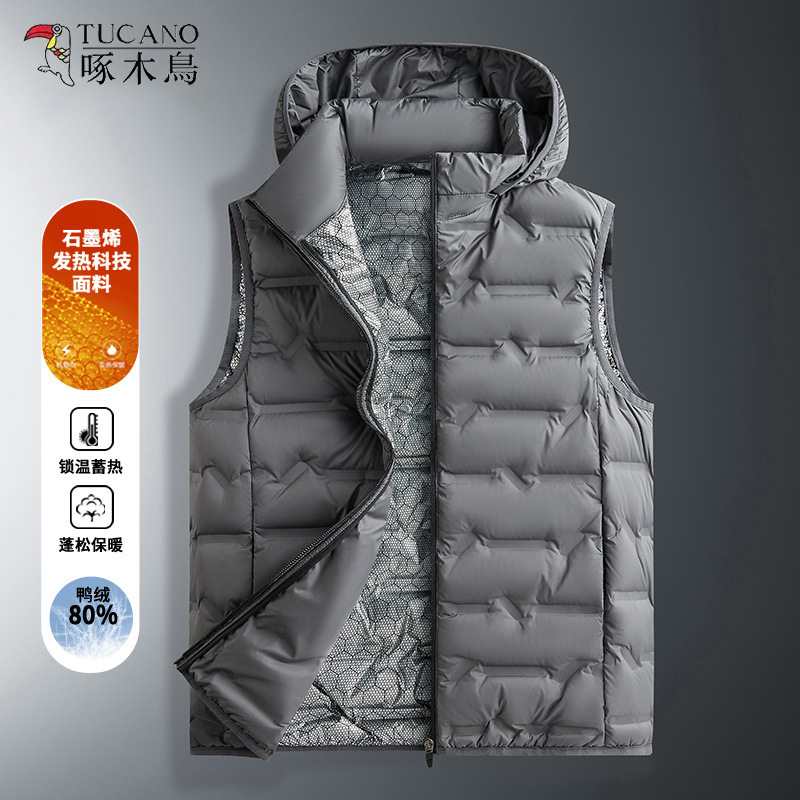 Woodpecker Lightweight down Vest Men's 2025 New Autumn and Winter Men's Hooded Outer Vest with Hood
