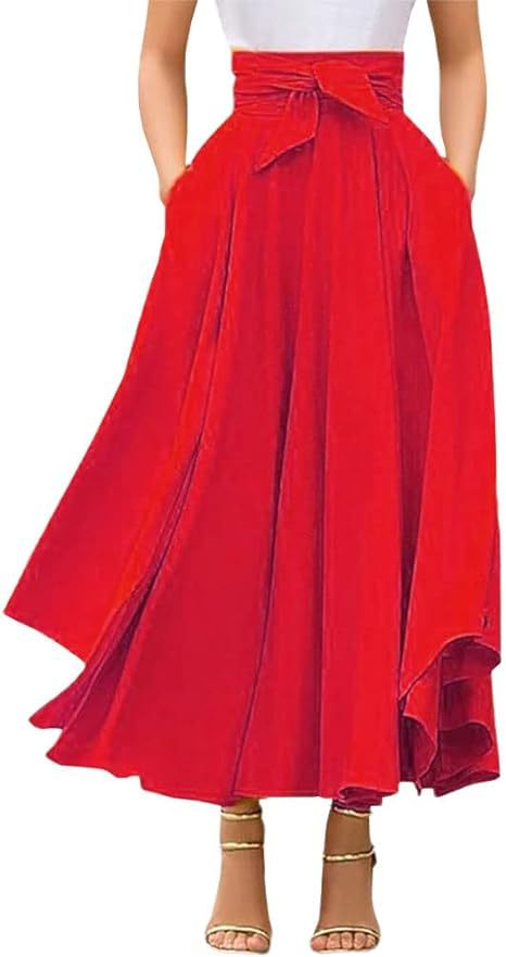2024 New Women's Elegant High Waist Casual Irregular Bohemian Long Skirt With Pockets_ecoleips.com
