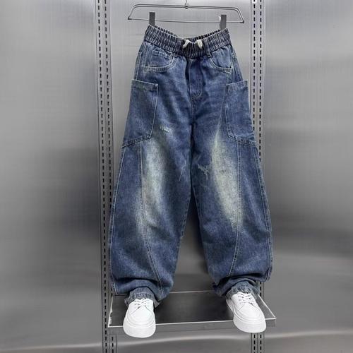 Autumn and winter new arrival denim pants—men's multi-pocket loose straight-leg pants, youth-style washed vintage trendy bootcut pants.