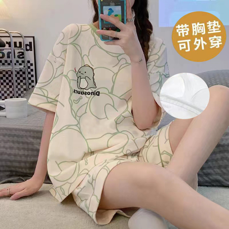 睡衣女夏纯棉夏季新款短袖七分裤韩版休闲可爱外穿家居服套装女士|undefined