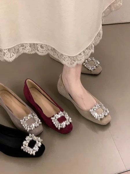 Ocean One French-style rhinestone elegant height-increasing women's shoes for autumn and winter, square-toed, high-end, versatile commuter shoes
