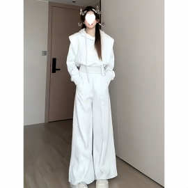 秋季感运动服套装女气质宽松假两件连帽卫衣时尚阔腿裤两件套