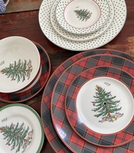 原单陶瓷餐具套装圣诞节系列红格波点盘子点心蛋糕盆圣诞树