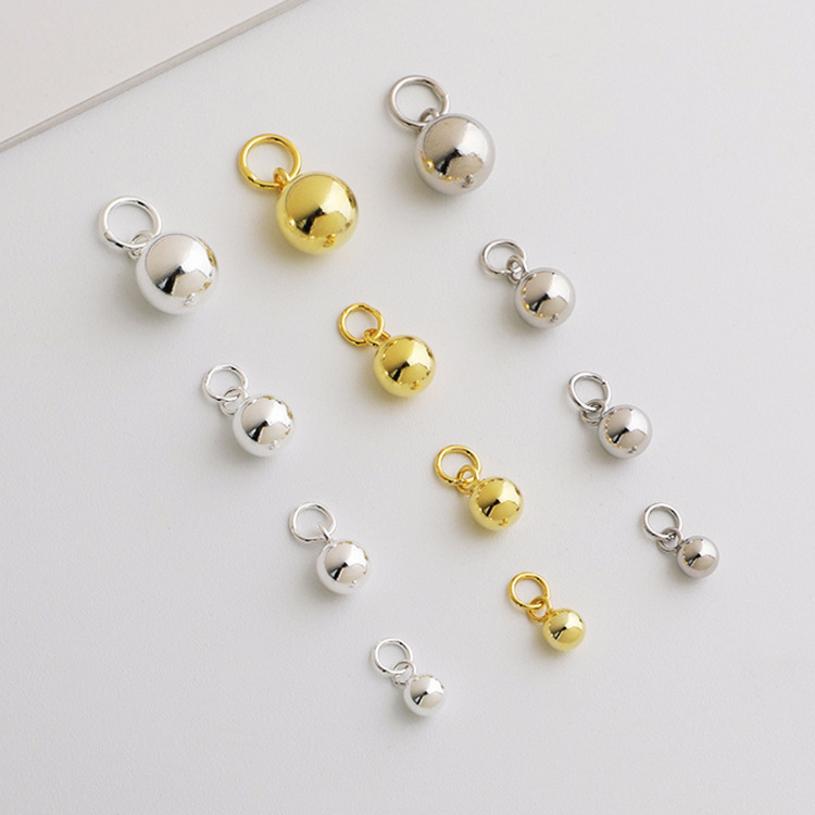 S925純銀金メッキ光沢ラウンドボールペンダントdiyビーズ真珠ブレスレットネックレスペンダントアクセサリーアクセサリー|undefined